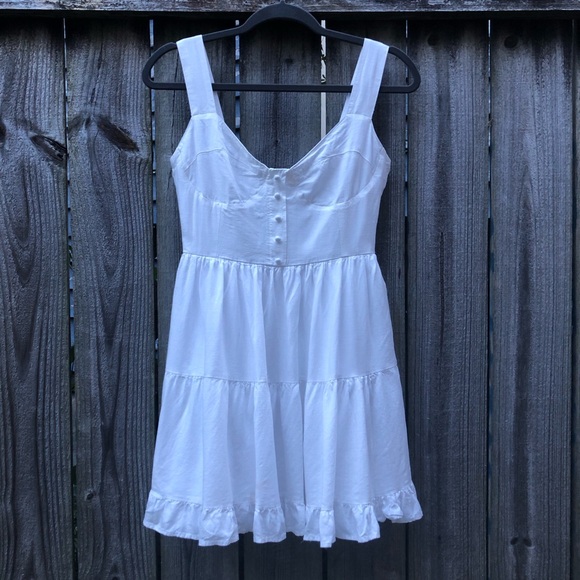Lulus Good To Be Here Mini Dress Size S White Babydoll Cotton Linen Corset - Picture 3 of 16
